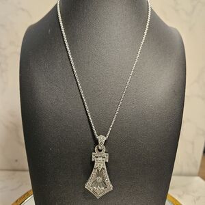 Vintage Judith Jack Camphor Glass Sterling Silver Pendant And Necklace 24"